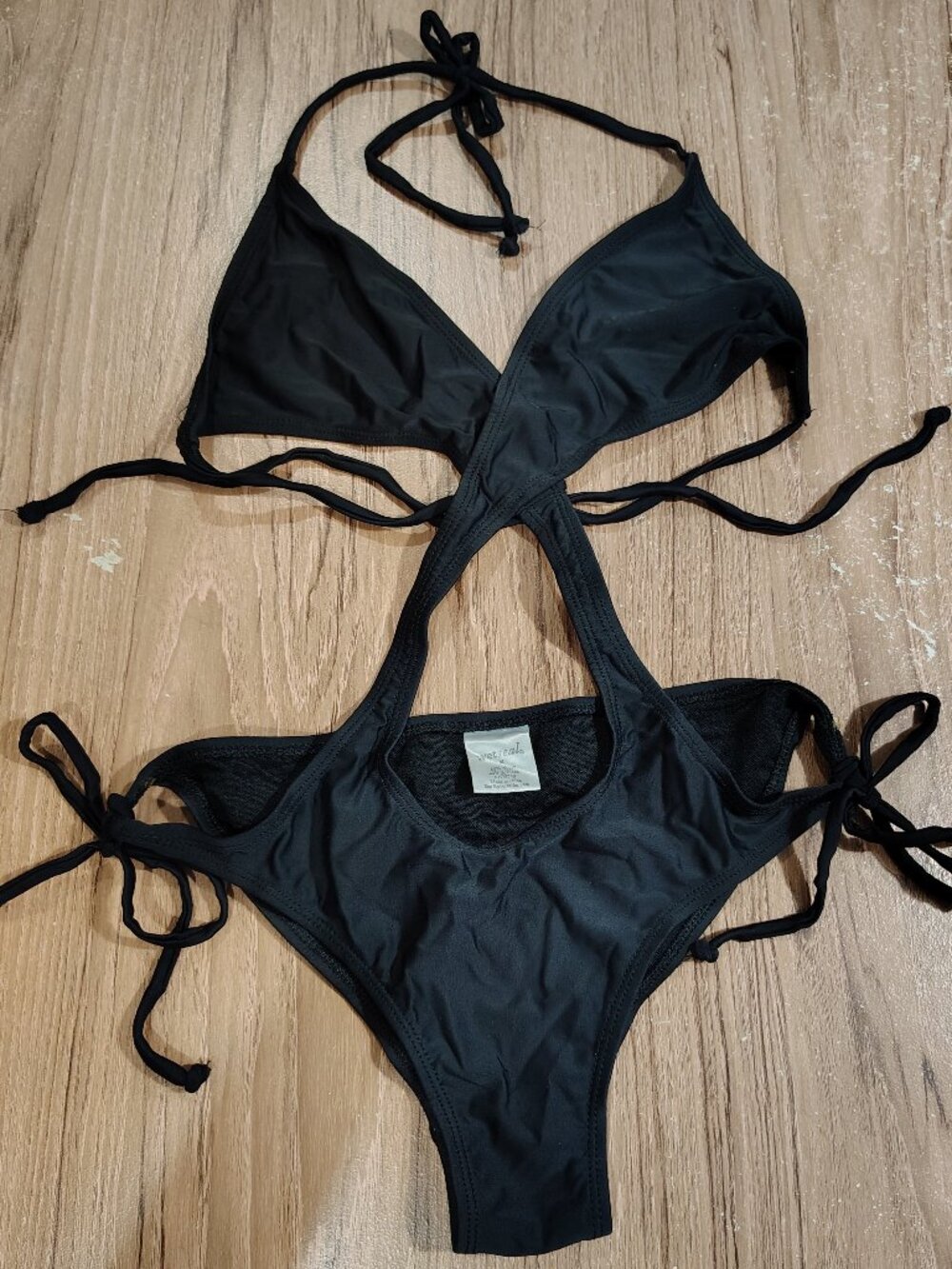 New! Wet Seal Black Strappy Cutout One Piece Swim Suit Sz M